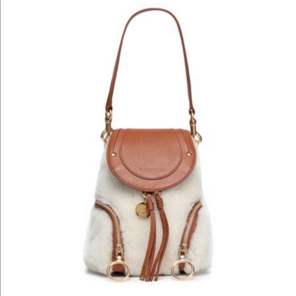 Chloe Leather Paneled Shearling Backpack